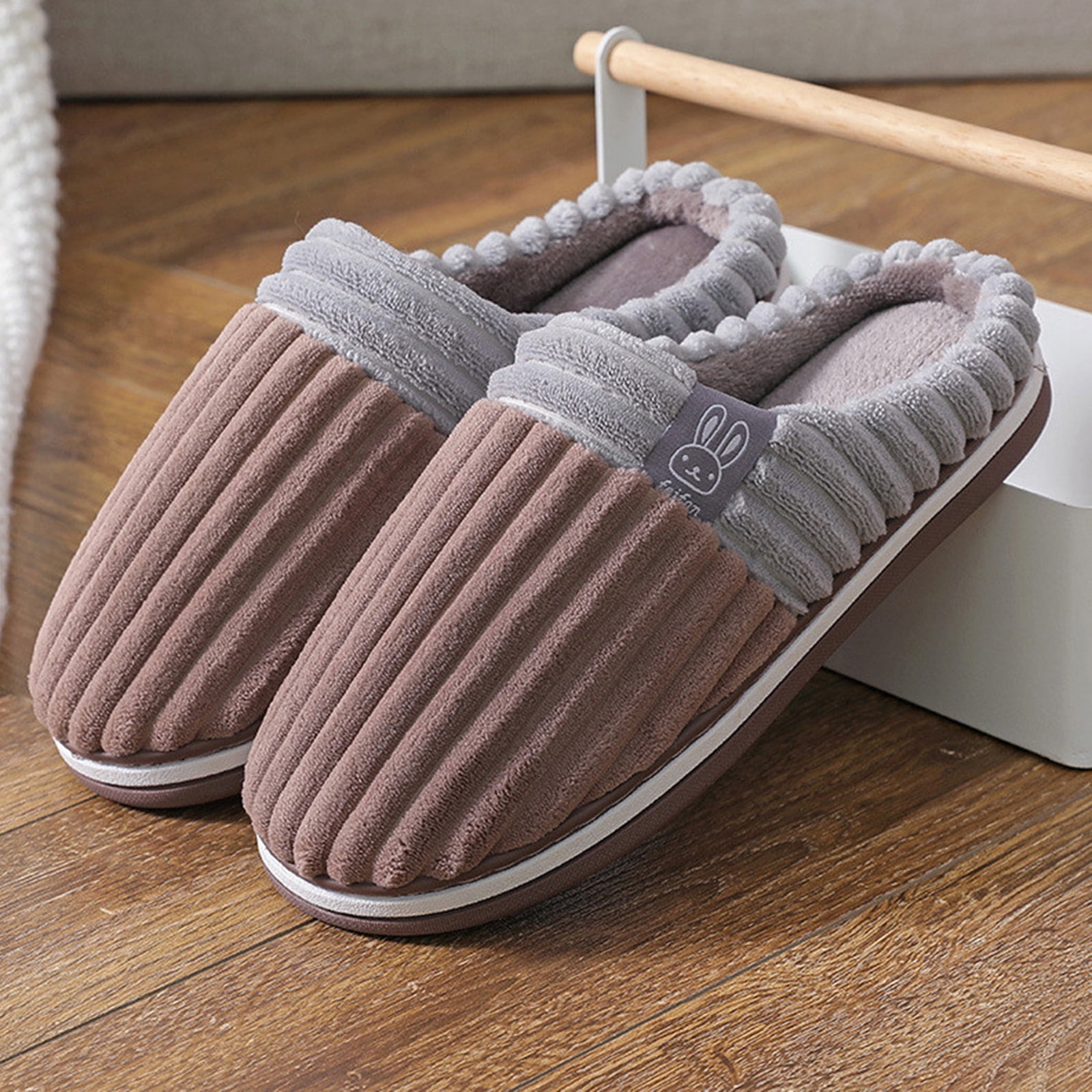 Tangnade Men Shoes Mens Slippers for Men Slip on Warm Shoes Soft Plush House Slippers Flip Flop Brown 44-45, Women's