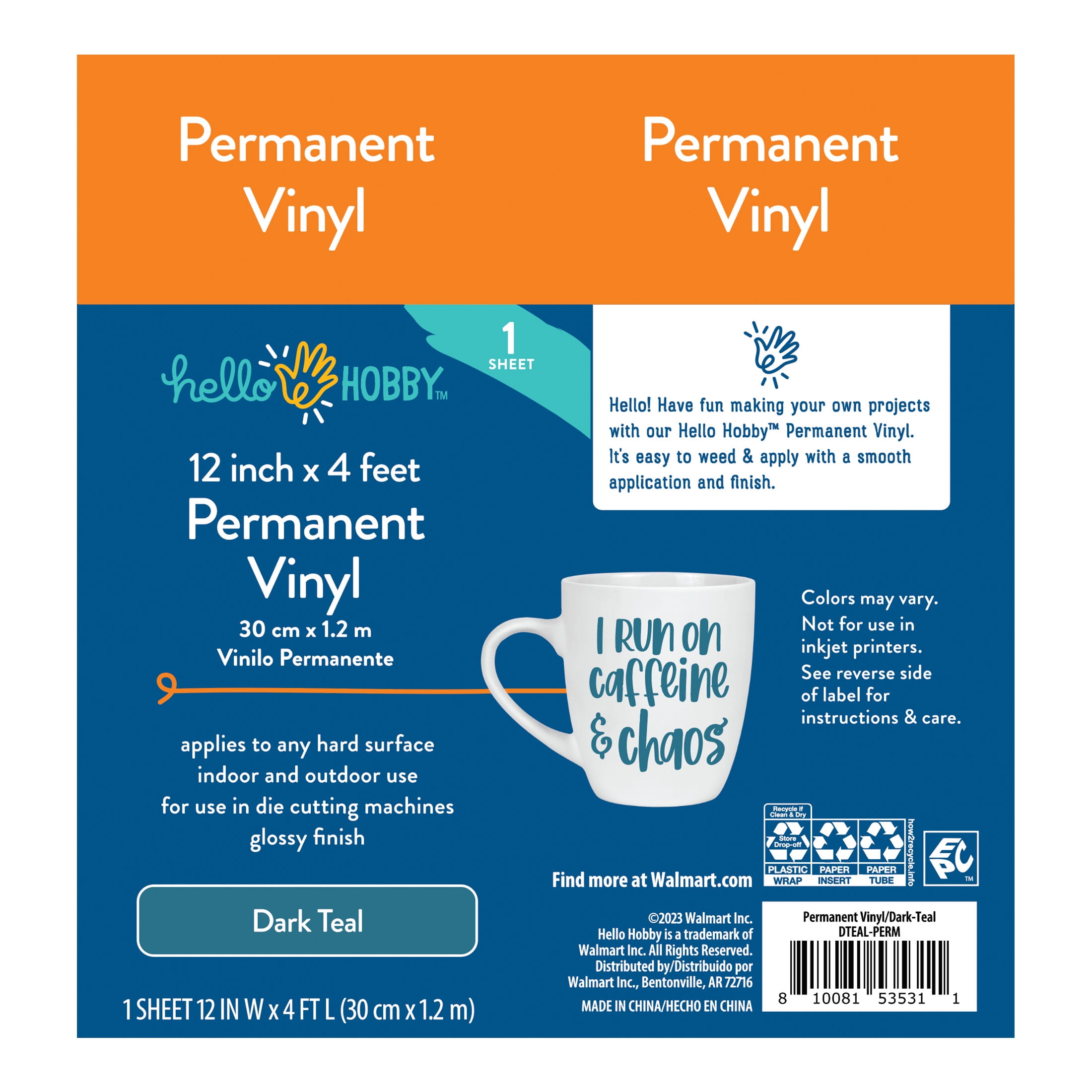 (4 pack) Hello Hobby 12" x 4' Dark Teal Permanent Craft Vinyl Roll