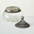 thumbnail image 3 of Grand Tour Jar, Iconic Palmetto Patterned Metal, Knob Top, Textured Clear Glass Belly, 5 Inches Diameter x 6 Inches Tall, 3 of 3
