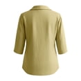 thumbnail image 5 of Womens Linen Shirts Summer 3/4 Sleeve Tops Dressy Casual Buttons V Neck Blouse Loose Fit Lightweight Tunic Tops,Yellow,M, 5 of 8