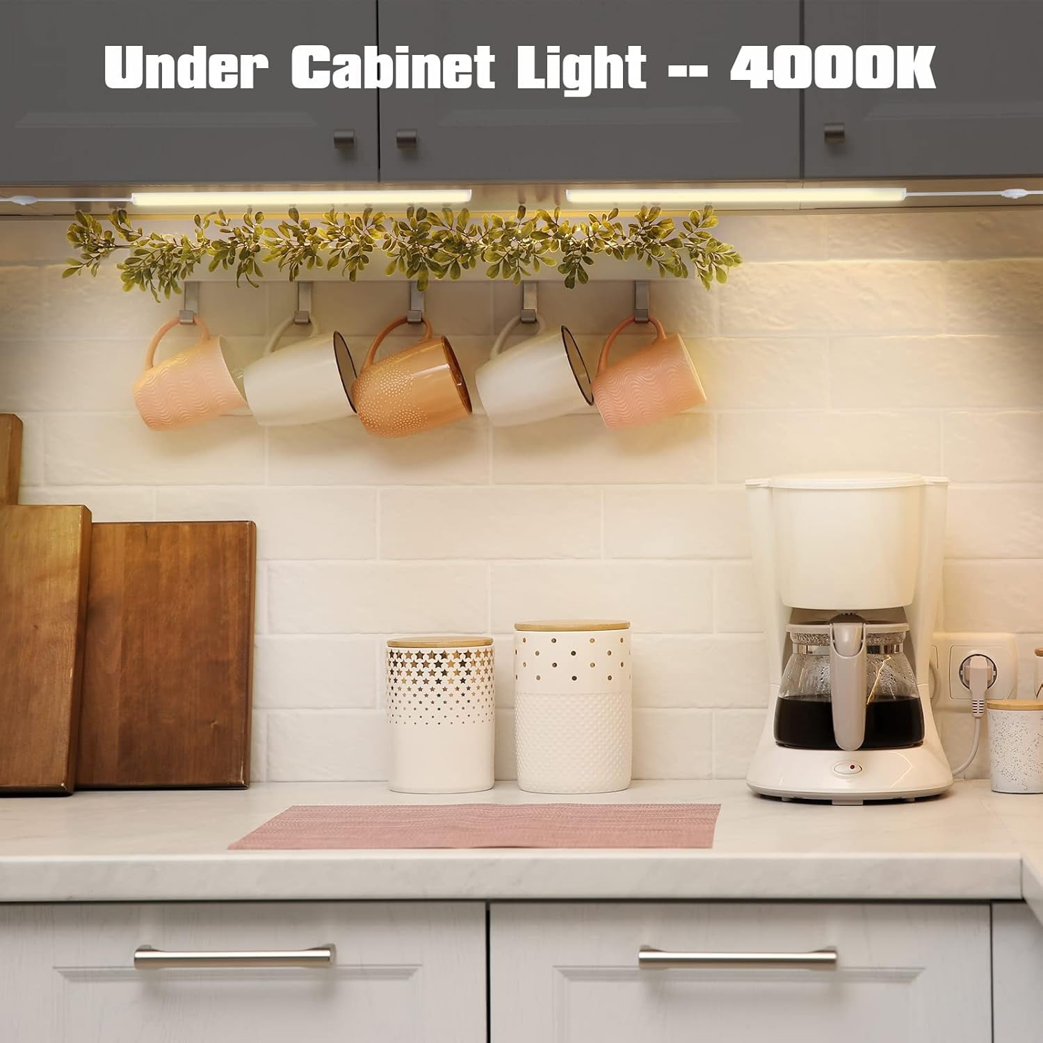 JJEAN-Under Cabinet Lights Plug in, 3 Pcs 12 Inch Thin Under Cabinet Lighting, Natural White Under Counter Lights for Kitchen, Dimmable LED Light Bar for Cabinet, Counter, Workbench, Desk