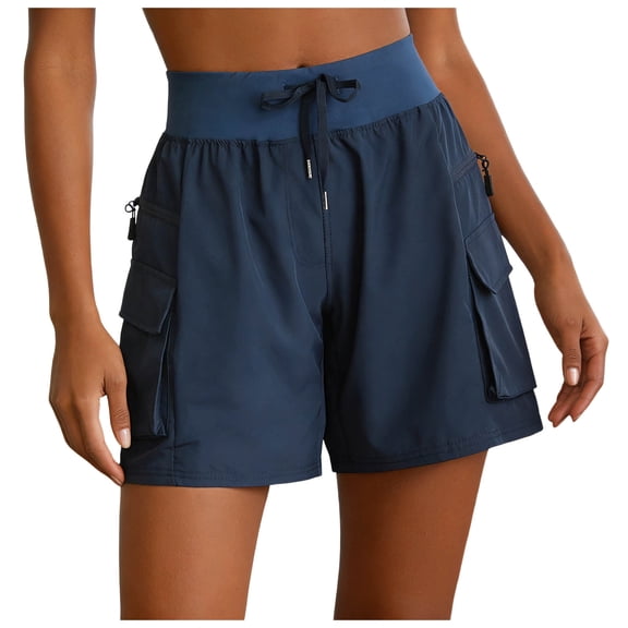 vigerkar Women's Hiking Cargo Shorts Zipper Pockets Soft High Waisted Quick Dry 7 Inch Long Shorts for Women Golf Athletic Summer (Navy, M)