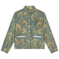 thumbnail image 4 of Jackets for Women Winter Coat Jackets Flannel Stand Collar Jacket(Elegant Teal Foliage Pattern,Size:S-4XL), 4 of 7