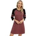 thumbnail image 6 of WBQ Women's Nightgown 3/4 Sleeve O Neck Nightshirt Color Block Casual Sleepwear Nightdress Soft Comfy Knee Length Sleepshirt Loungewear, S-2XL, 6 of 9