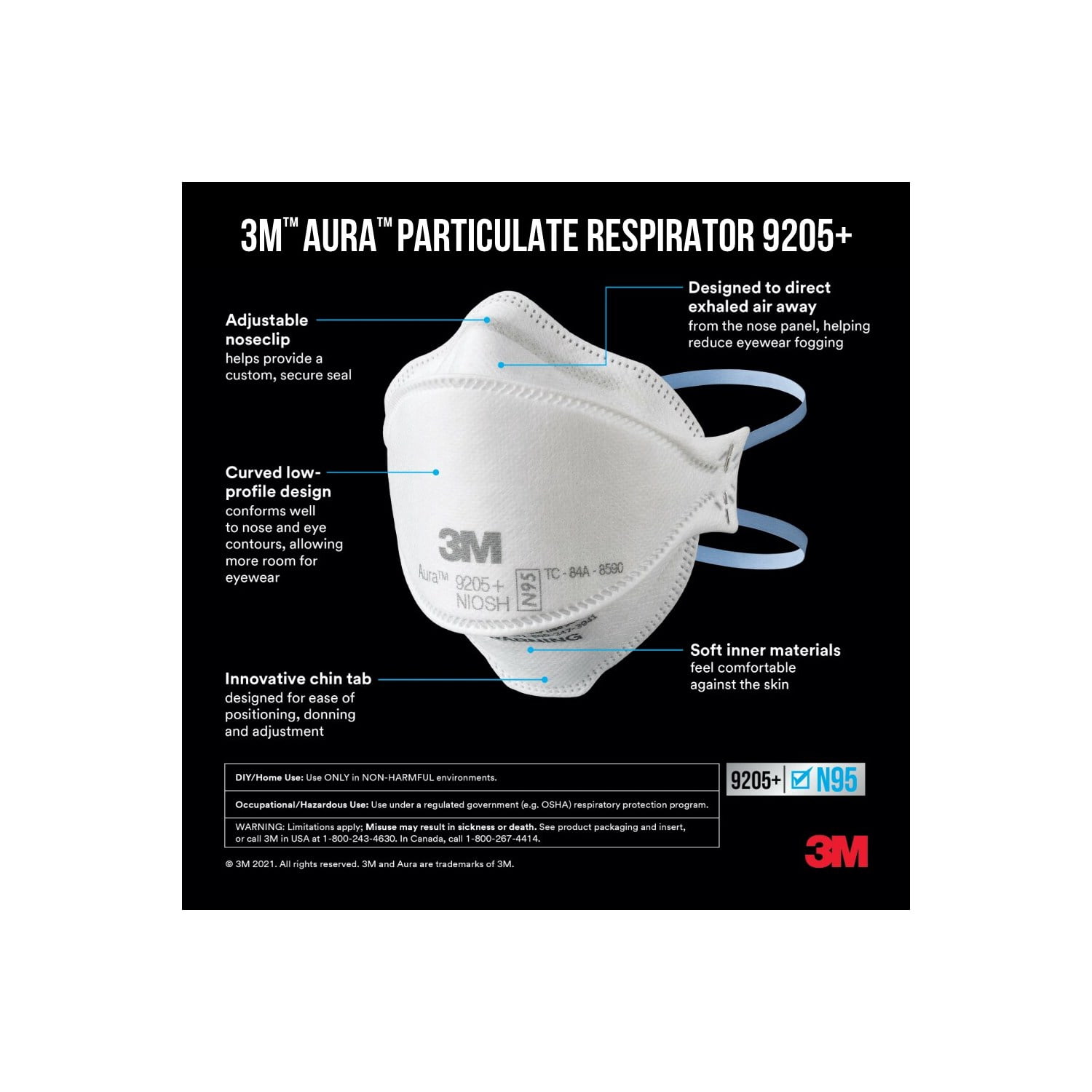 (4 pack) 3M N95 Aura Particulate Respirator 9205+, 10 Pack