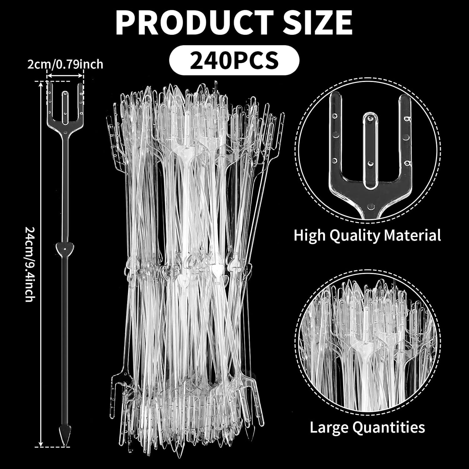 240 Pcs Floral Picks Card Holder Plastic Straight Head Flower Card Holder Stick for Photo Floral Bouquet Arrangement Valentine Wedding Birthday Party Decoration (Fork Shape, 9.4 Inch)