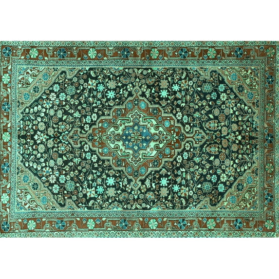 Ahgly Company Indoor Rectangle Persian Turquoise Blue Traditional Area Rugs, 4' x 6'