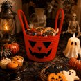 thumbnail image 2 of Halloween Woven Pumpkin Candy Basket with Handles, Cotton Rope Storage Tote for Trick or Treat, Decorative Candy Bowl for Candies Storage, Spooky Gift Basket Container 7x6.3Inch, 2 of 6