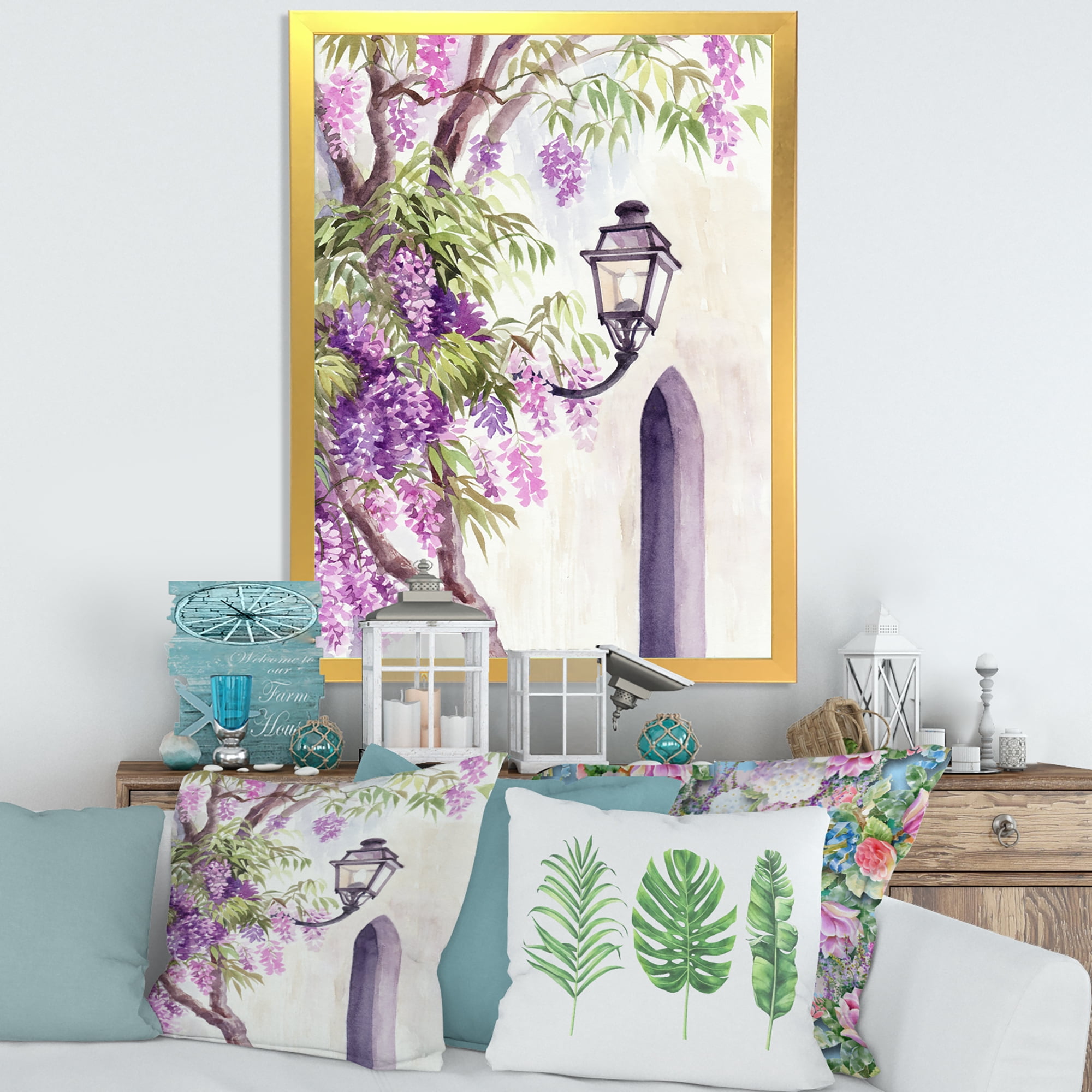 Designart 'Lantern and Wisteria' Traditional Framed Art Print