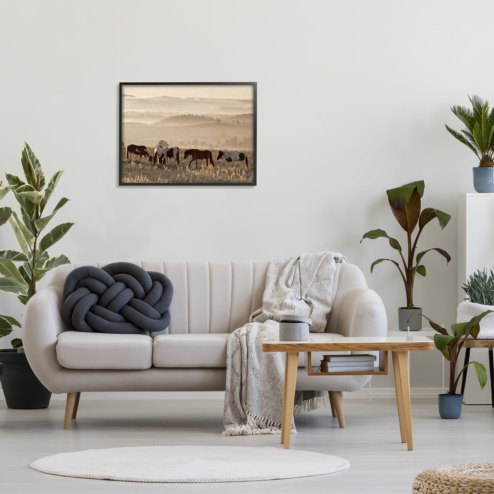 Stupell Industries Horses Grazing Rolling Hills Animals & Insects Photography Black Framed Art Print Wall Art, 30 x 24