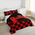 thumbnail image 3 of Gamer Comforter Set Teen Gaming Bedding Set Video Game Controller Home Decor for Men Buffalo Plaid Check Down Comforter Full Size 3Pcs Duvet Set with 2 Pillow Shams,Black Red Geometric, 3 of 7