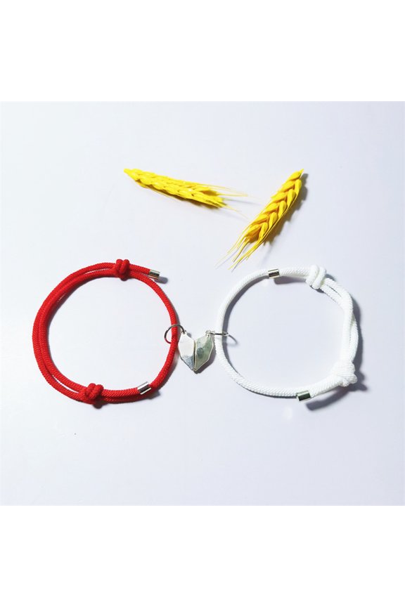 1 Pair Couple Bracelets Adjustable Length Heart Pendant Eye-catching Distance Magnet Attraction Bracelet for Home