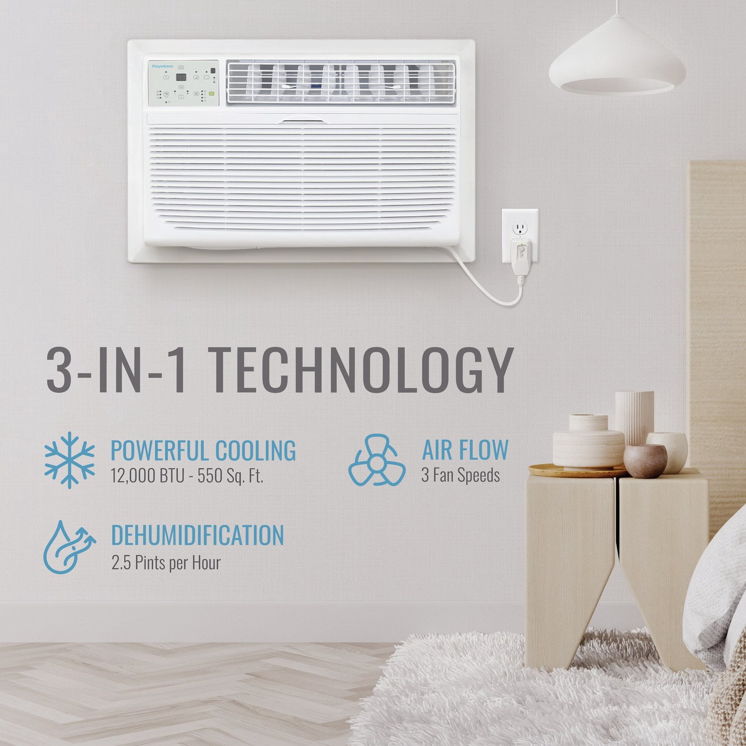 Keystone 12,000 BTU 230V Through-the-Wall Air Conditioner with Follow Me LCD Remote Control, KSTAT12-2E