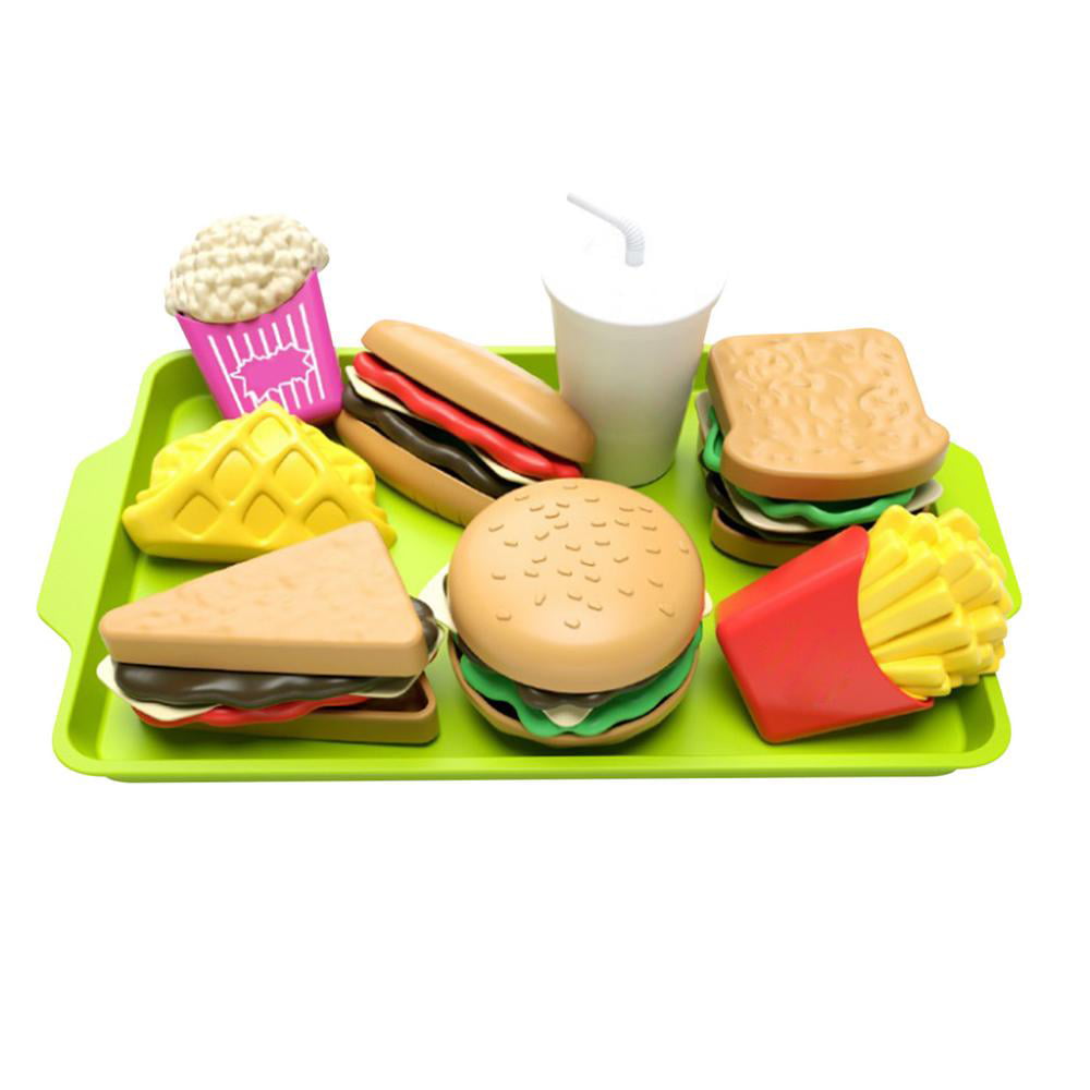 Kids Burger & Frites Play Food Set gaufres patisserie & Plateau Fast food Semblant Jouet 