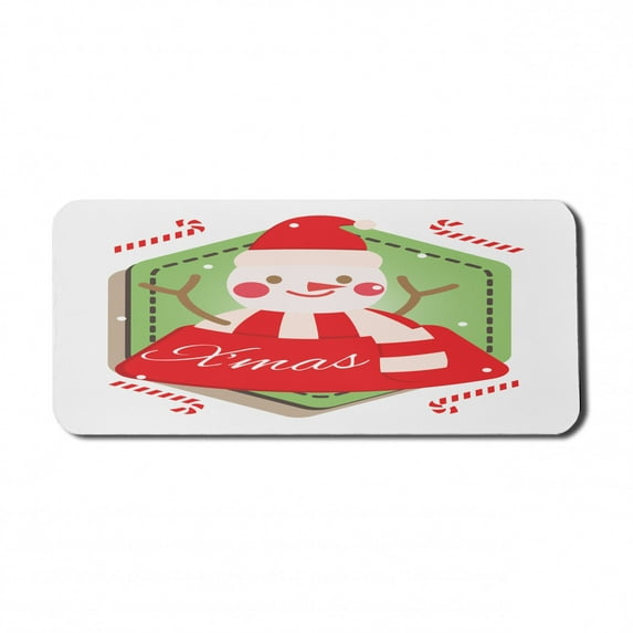Christmas Computer Mouse Pad, Funny Simple Santa Snowman with X'mas Lettering and Candy Canes, Rectangle Non-Slip Rubber Mousepad X-Large, 35" x 15", Pistachio Green Vermilion, by Ambesonne