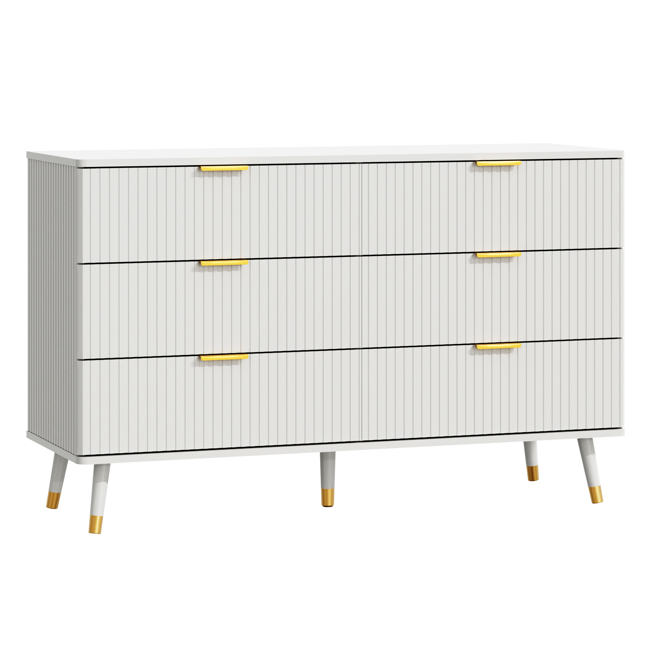 YouTrend 6 Drawer Dresser with Metal Handles Modern Fluted Wood Dresser Adult Storage Chest of Drawers for Bedroom Living Room Hallway,White