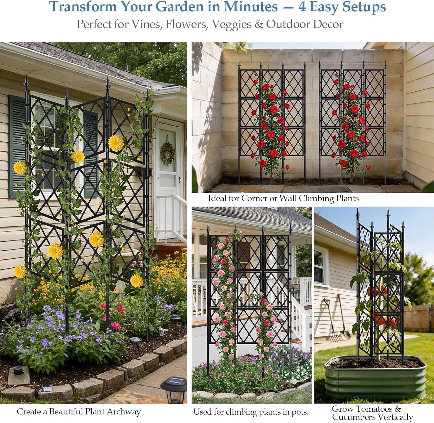 5.25FT Metal Garden Trellis for Climbing Plants Outdoor and Indoor, Black Iron Pipe Support Fence Climbing Plant Frame Wall Trellis with Garden Twist Tie for Ivy Vines Vegetable Flower