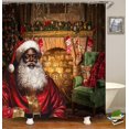 thumbnail image 6 of 4PCS Christmas Shower Curtain Set, African American Black Santa Claus Christmas Tree Stocking Gift Fireplace Winter Holiday New Year Christmas Bathroom Decor, Non-slip Bath Mat Toilet Rug, 6 of 7