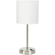 Mainstays 19 Modern Silver Stick Lamp with White Fabric Shade and USB Port
