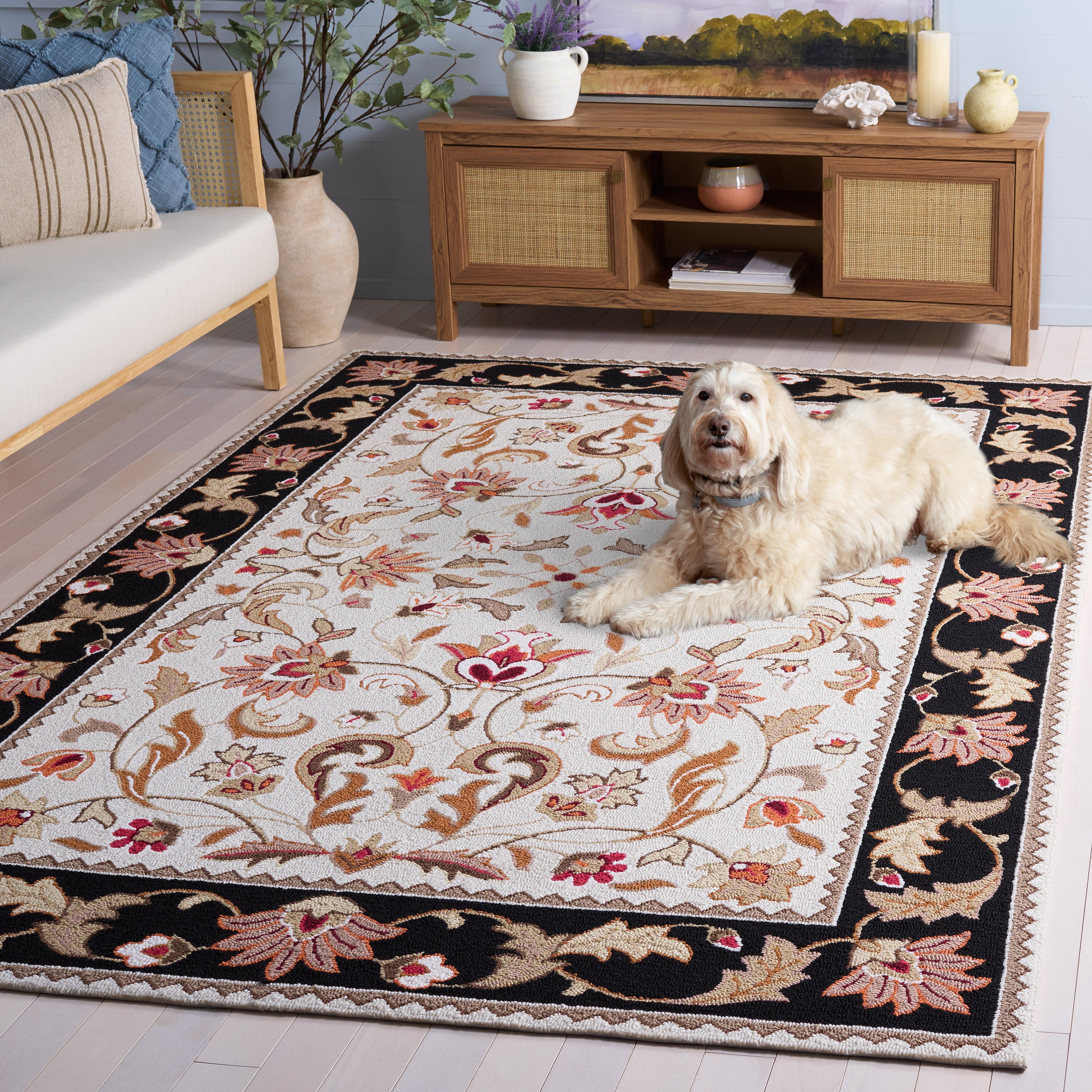 Safavieh Easy Care Myrtle Floral Area Rug, Ivory/Black, 2'6" x 4'