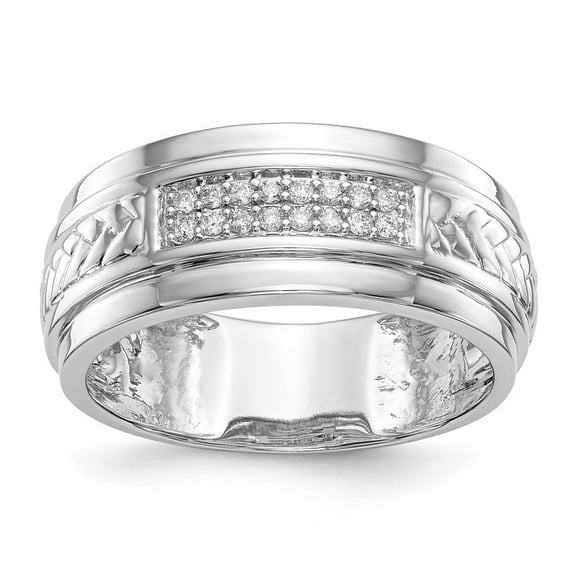 Diamond2Deal 14K White Gold 1/8 carat Diamond Trio Men's Wedding Band Size 10