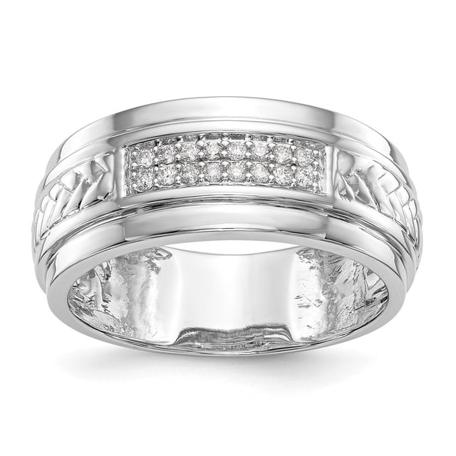 Diamond2Deal 14K White Gold 1/8 carat Diamond Trio Men's Wedding Band Size 10