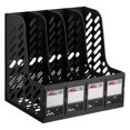 thumbnail image 1 of Unique Bargains Magazine File Holder, PP Plastic Vertical 4 Compartment Desktop Book Newspaper Notebook Storage Rack, Black, 1 of 4