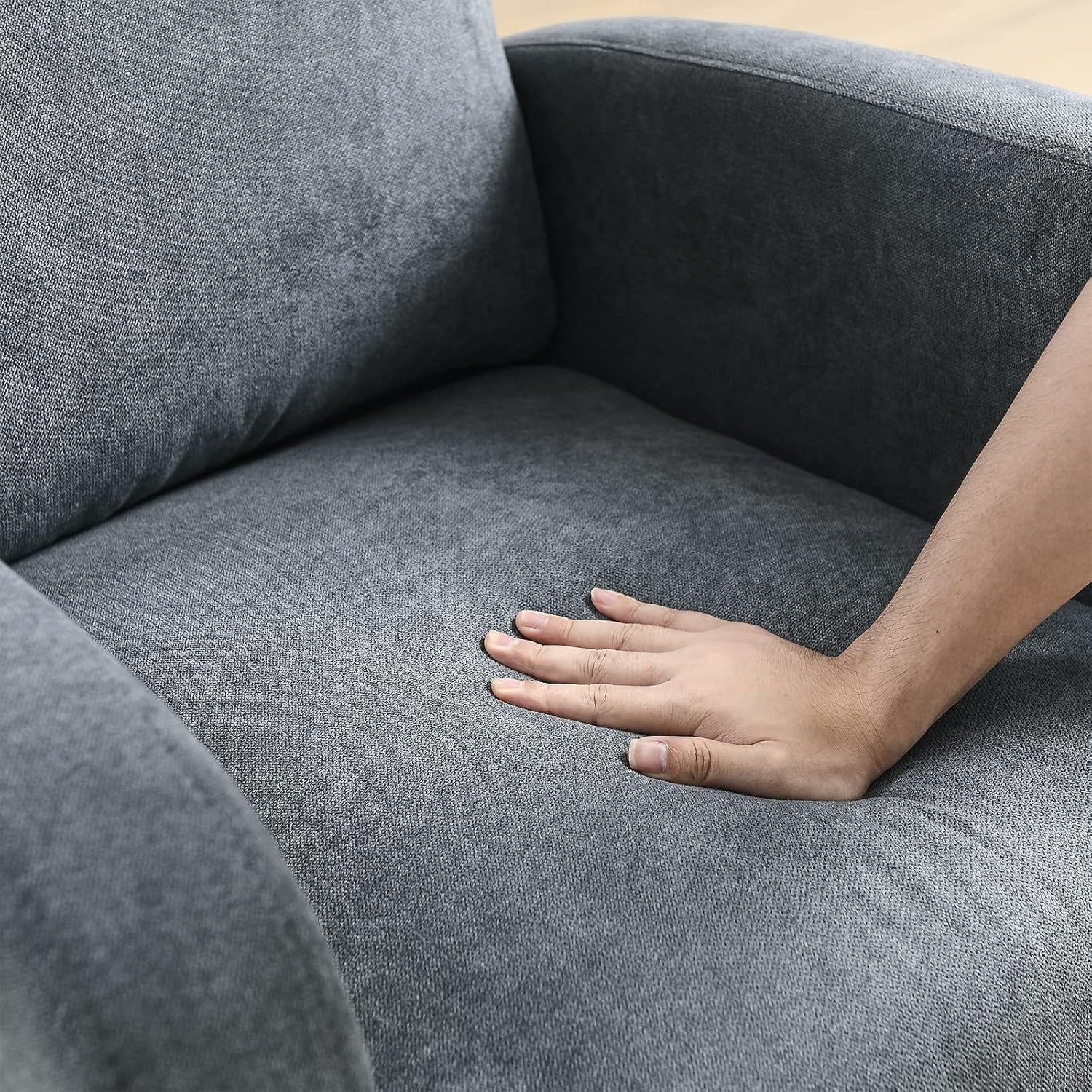 Nursery Rocking Glider Chair, Modern Fabric Tall Back Accent Rocker Chair Upholstered Arm Chair w/Side Pockets, Modern Leisure Single Sofa for Living Room, Hotel, Bedroom, Office, Grey
