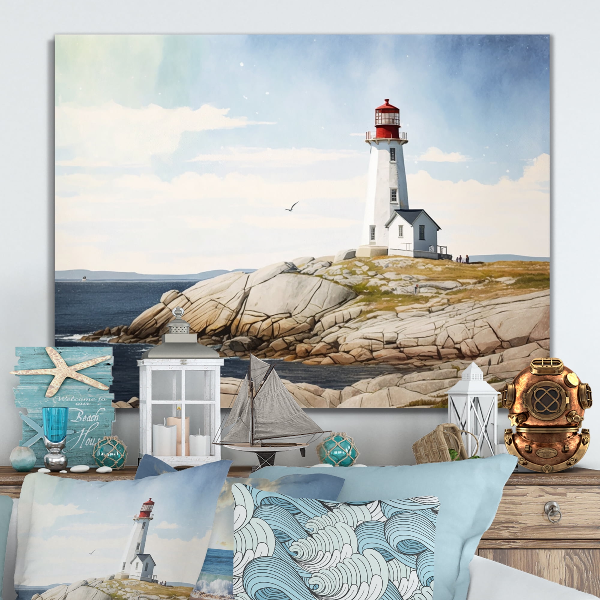 Designart Lighthouse By The Ocean III Canvas Wall Art
