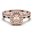 thumbnail image 1 of Dazzling Halo 2.55 Carat Cushion Cut Morganite And Diamond Moissanite Engagement Ring, Wedding Ring, Two Matching Band in 10k Solid Rose Gold Shank, Gift For Her, Promise Ring, Anniversary Ring, 1 of 4