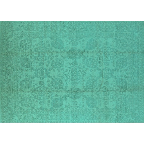 Ahgly Company Machine Washable Indoor Rectangle Oriental Turquoise Blue Traditional Area Rugs, 5' x 8'
