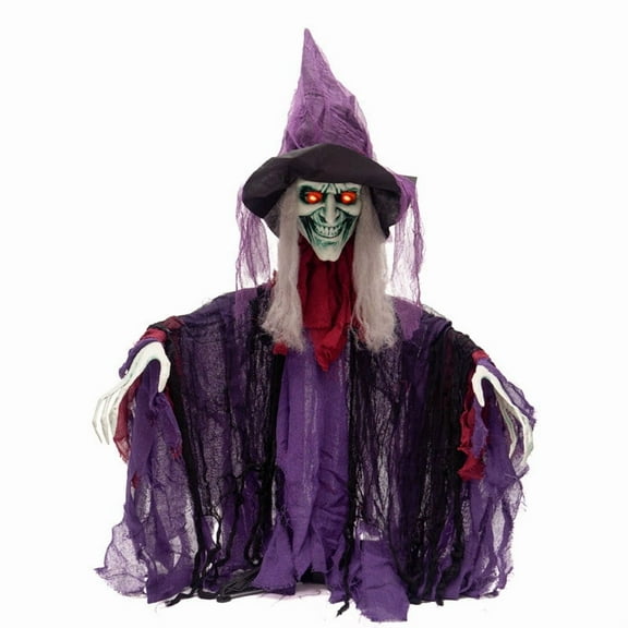 YIKA Halloween Vampires Hanging Ornament with Red-Glowing Glasses & Waving Half-Bodied Witch Figurine with Moving Hands, Sound Effects - Hanging Ornaments for Indoor & Outdoor Halloween Decoration