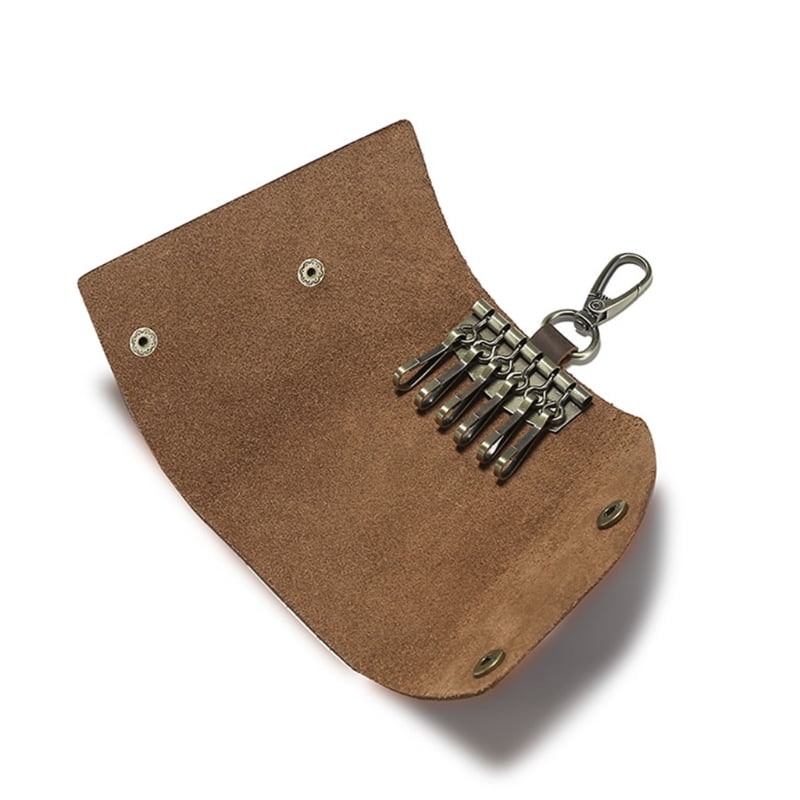 Handmade Leather 6 Hook Snap Button Large Capacity Key Holder Key Case for Men 