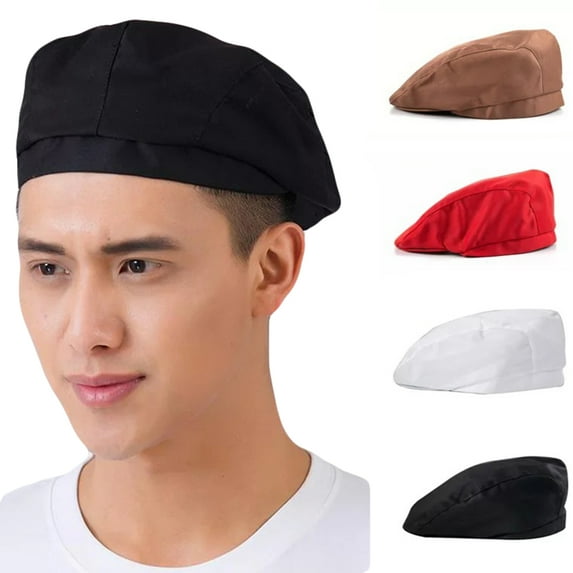 Taluosi Strip Grid Print Unisex Beret Hat Chef Catering Cook Baker Waiter Skull Cap