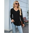 thumbnail image 4 of Women'S Puff Long Sleeve Shirts Pleated V Neck Fall Tunic Tops Blouse Dressy Casual Loose Summer T-Shirts, 4 of 7