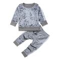 thumbnail image 1 of Girls Cozy Velvet Striped Sweatshirt and Pants 2pcs Sporty Outfits (Grey, 90/2-3 Years), 1 of 4