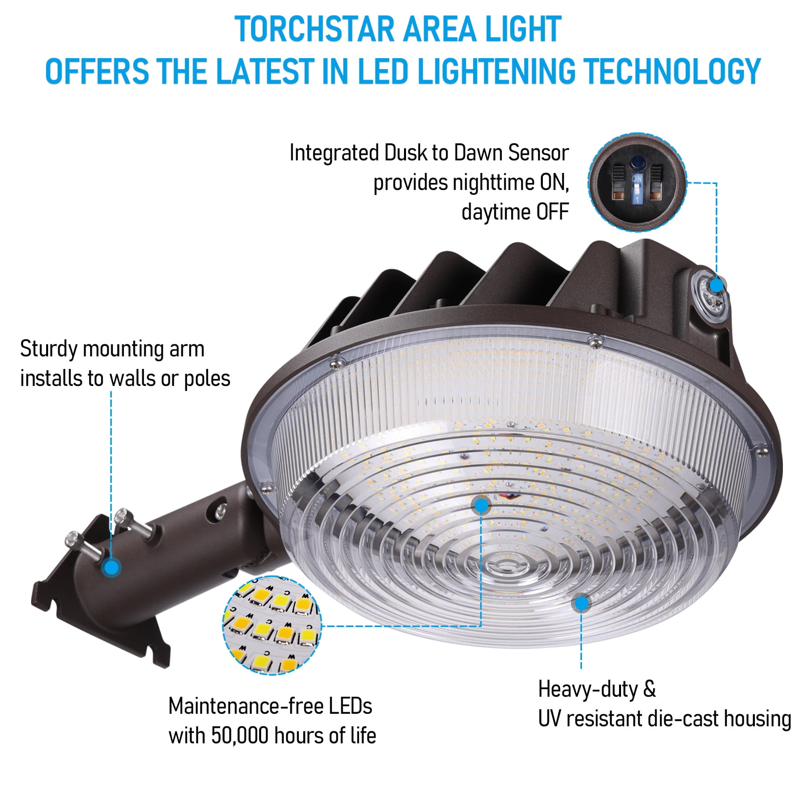 2 Pack 3CCT Adjustable LED Barn Light, 150W/120W/100W Selectable Dusk to Dawn Area Lights, 120-277V Outdoor Security Flood Lighting, IP65 Waterproof, Bronze