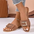 thumbnail image 2 of Women's Square Buckle Flat Slide Sandals Open Toe Casual Summer Shoes Comfortable Faux Suede Slippers for Beach and Outdoor Walking Available in Wide Width and Extended Sizes, 2 of 6