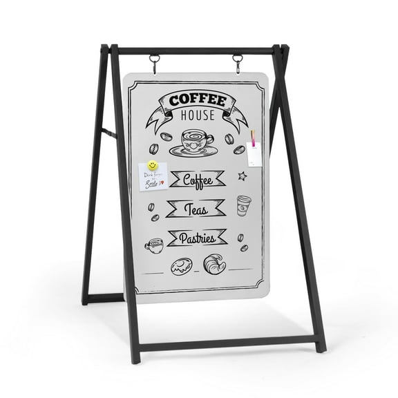Ilyapa Modern Metal Double Sided Swinging Magnetic Dry Erase Board Sidewalk Sign - 24 X 38 inch A Frame Alternative Whiteboard Sandwich Board Message Sign