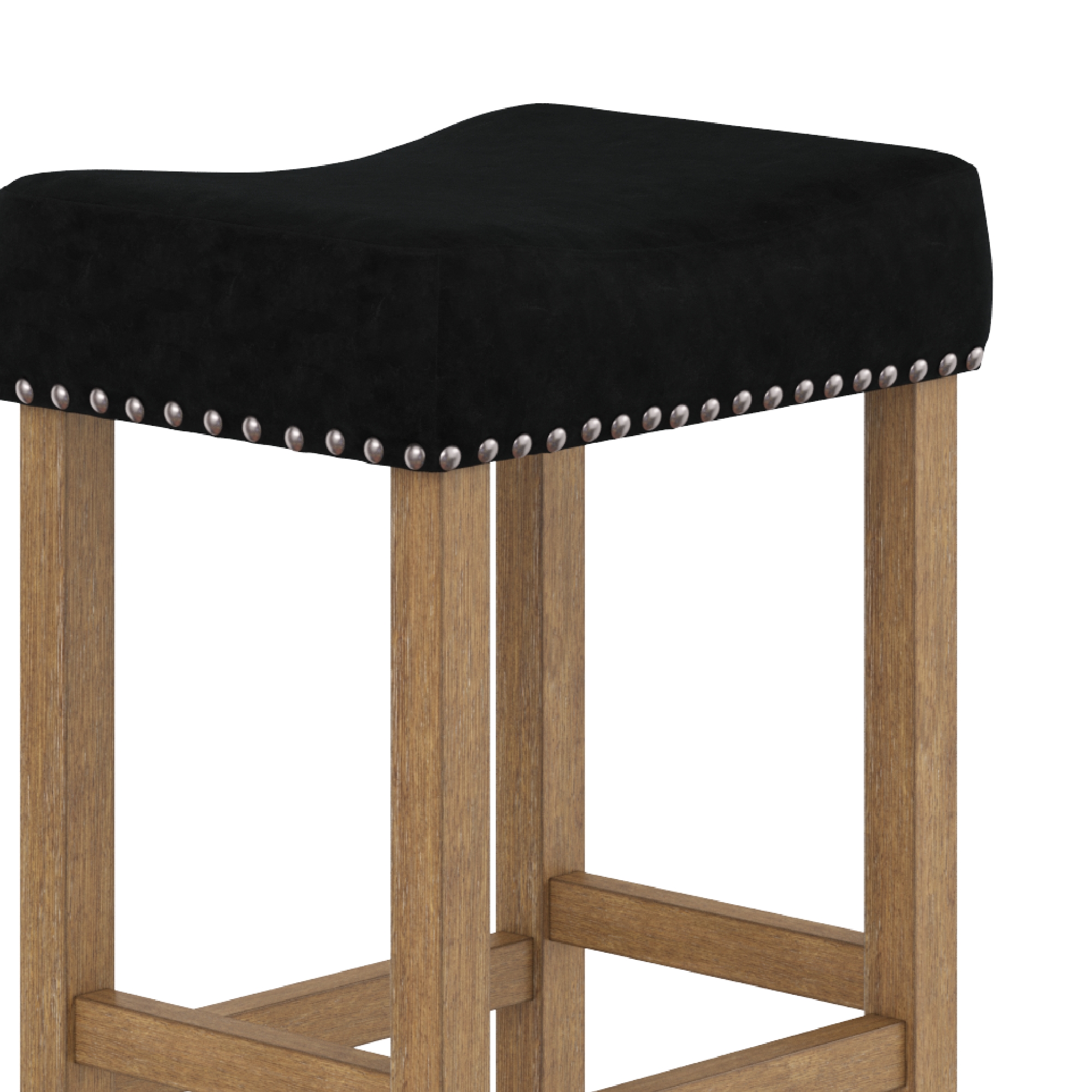 Nathan James Hylie Nailhead Wood Pub-Height Counter Bar Stool 29" Black Fabric Cushion Light Brown Finish