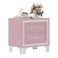thumbnail image 6 of Oufan Mid Century Nightstand with 2 Drawers, Upholstered Nightstand with Storage, Bedside Table End Table with Silver Glitter Strip & Metal Legs for Bedroom, Living Room, Easy Assembly, Pink, 6 of 9