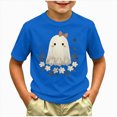 thumbnail image 2 of xaweyi Girls Halloween T Shirt Cute Ghost and Flowers Graphic Short Sleeve Crew Neck Tee,Sizes 4-5 Years, 2 of 4