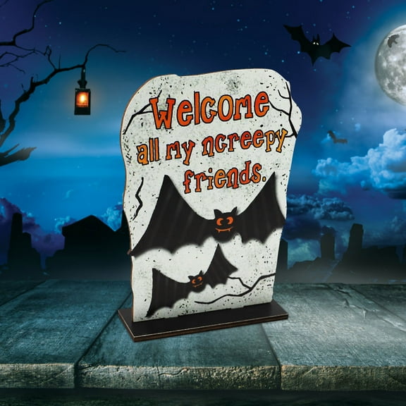 Herrnalise Halloween Decor - Cross Border Halloween Wooden Ornaments Halloween Pumpkin Skeleton Bat Party Scene Layout Decoration