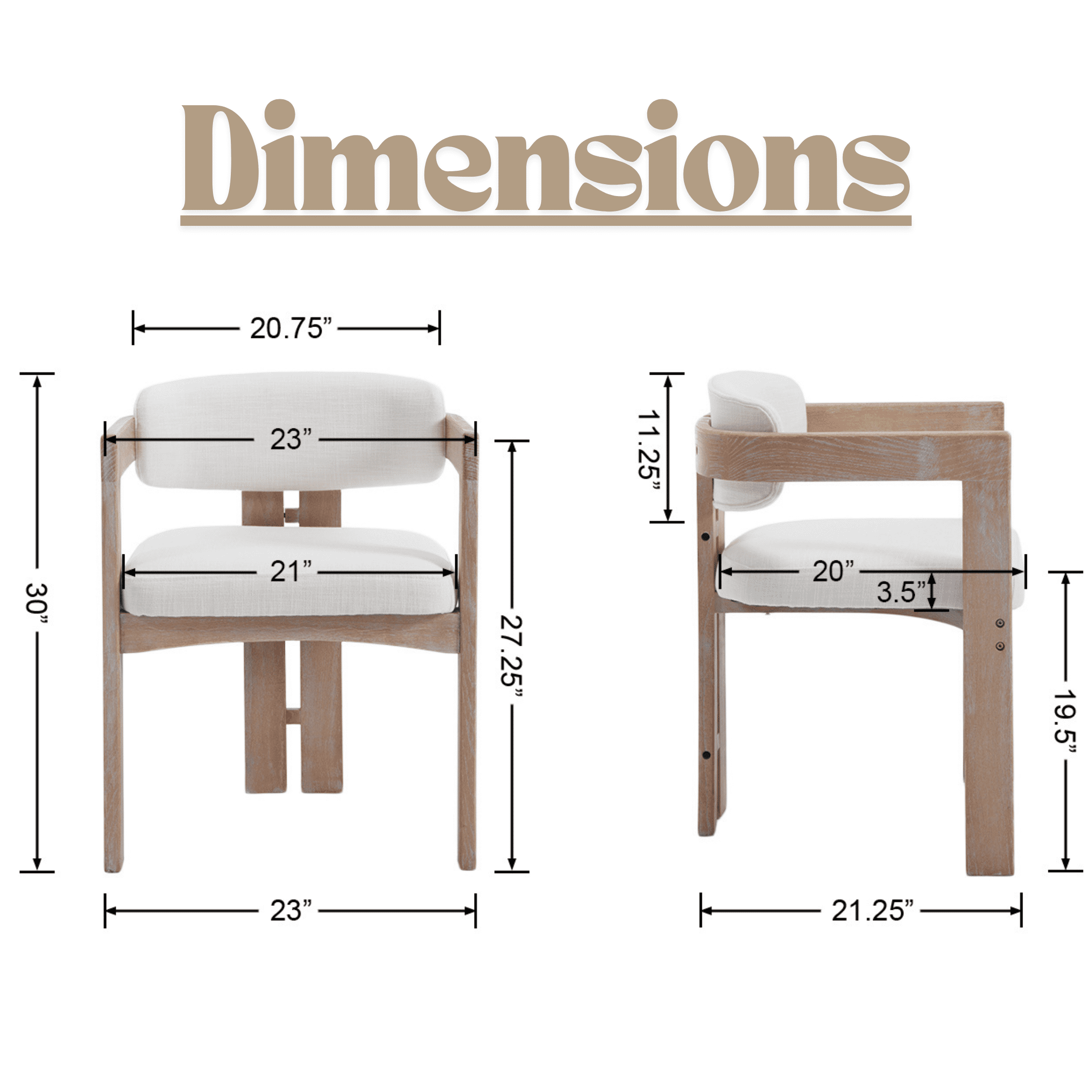 Guyou Linen Dining Chairs - Set of 6, 24" Wide Barrel Back Armchairs for Dining Room & Kitchen, Modern Curved Back Chairs with Black Wood Frame, Beige