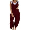 thumbnail image 3 of Wide Leg Solid Color Rompers,Women's Jumpsuit Casual Summer Bib Pants Bottons Romper With Button Pockets Less, 3 of 7