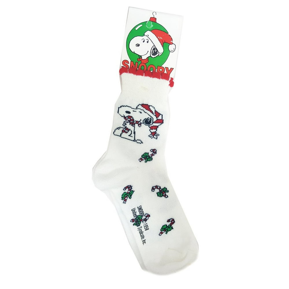Vintage Peanuts Christmas Snoopy Ladies Socks White, Size 78 1/2