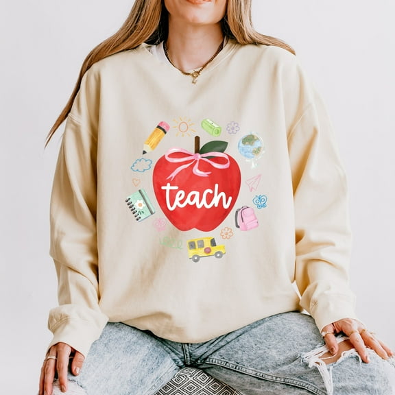 Teach Apple Watercolor - Lightweight Garment Dyed Sweatshirt