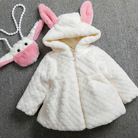 

Stamzod Baby Girls Coats Clearance Winter Warm Jacket With Rabbit Ear Hoodie Cute Long Sleeve Stripe Solid Color Kids Outerwear With Zipper 1-8Y