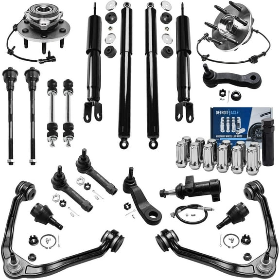 Detroit Axle - Front 21pc Suspension Kit for 4WD Chevrolet Tahoe Silverado GMC Sierra Yukon XL 1500, Control Arms Ball Joints Tie Rods Sway Bars Wheel Bearings Hubs Resr Shock Absorbers Replacement