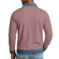 thumbnail image 6 of Men's Button Placket Polo Shirts Long Sleeve Lapel Collar Pullover Color Block Denim Splicing Skin Friendly Relaxed Fit Leisure Tee Watermelon Red S, 6 of 8